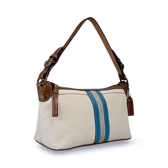 Coach Vintage Signature Striped Cream on Cream Jacquard & Brown Leather Baguette - Picture 3 of 7